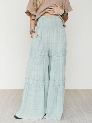 Farrah Flower Wide Leg Pants - Light Blue XL / Light Blue
