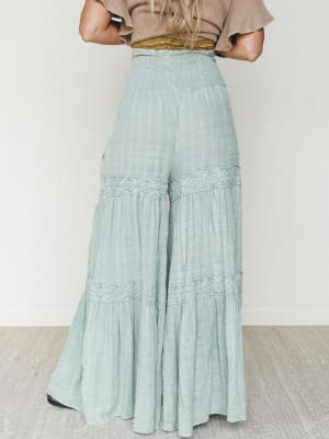 Farrah Flower Wide Leg Pants - Light Blue XL / Light Blue