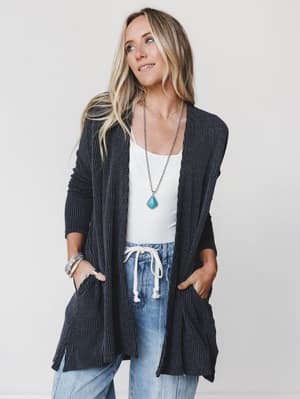 The Nest Classic Layers Cardigan - Charcoal S / Charcoal