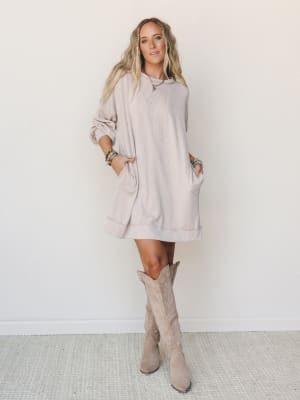 The Nest Moon Glow Long Sleeve Dress - Cream S / Cream