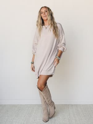 The Nest Moon Glow Long Sleeve Dress - Cream S / Cream