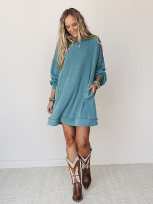 The Nest Moon Glow Long Sleeve Dress - Spruce S / Spruce