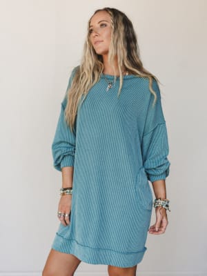 The Nest Moon Glow Long Sleeve Dress - Spruce S / Spruce