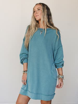 The Nest Moon Glow Long Sleeve Dress - Spruce S / Spruce