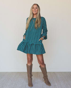 The Nest Endless Love Cuff Sleeve Dress - Teal XL / Teal