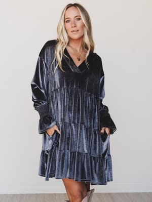 the-nest-maddie-velvet-dress-charcoal/Charcoal