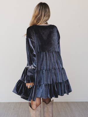 the-nest-maddie-velvet-dress-charcoal/Charcoal