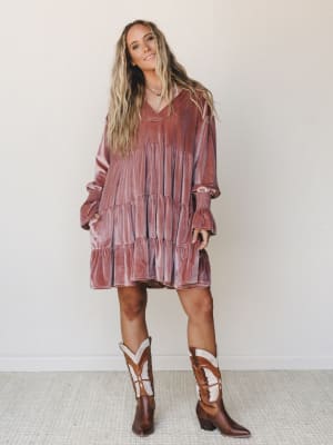 The Nest Maddie Velvet Dress - Dusty Mauve S / Dusty Mauve