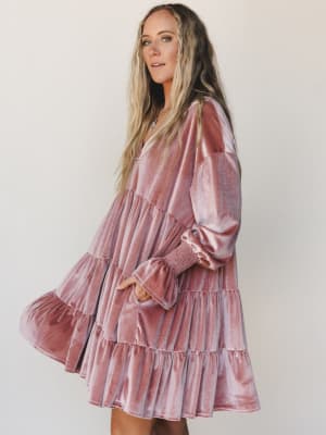 The Nest Maddie Velvet Dress - Dusty Mauve S / Dusty Mauve