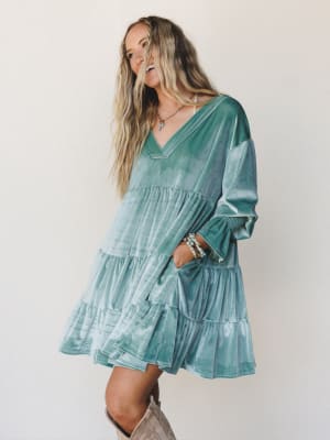 The Nest Maddie Velvet Dress - Seafoam S / Seafoam