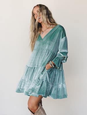 The Nest Maddie Velvet Dress - Seafoam S / Seafoam