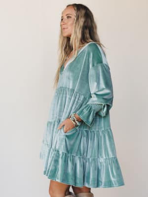 The Nest Maddie Velvet Dress - Seafoam S / Seafoam