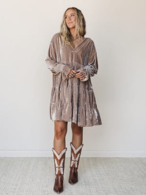 The Nest Maddie Velvet Dress - Taupe S / Taupe