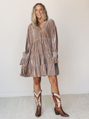 The Nest Maddie Velvet Dress - Taupe S / Taupe