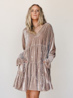 The Nest Maddie Velvet Dress - Taupe S / Taupe