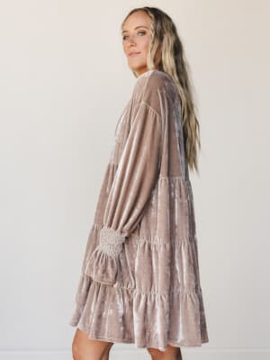 The Nest Maddie Velvet Dress - Taupe S / Taupe