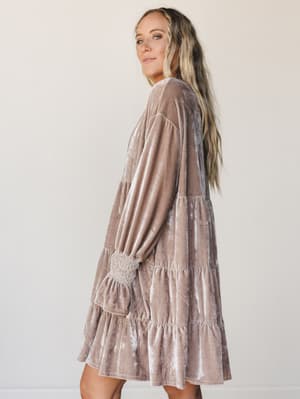 The Nest Maddie Velvet Dress - Taupe S / Taupe