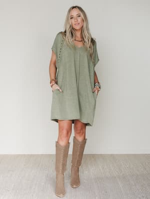 The Nest Camden Lace Tee Dress - Olive XL / Olive