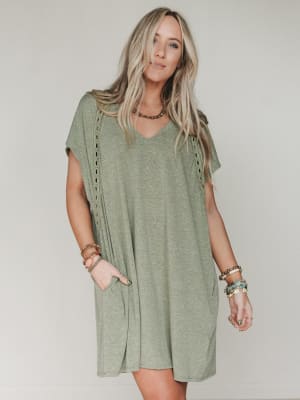 The Nest Camden Lace Tee Dress - Olive XL / Olive