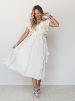 Thrills and Frills Ruffle Maxi Dress - Ivory S / Ivory