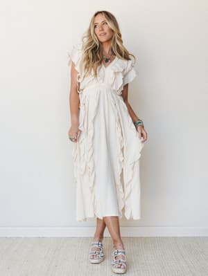Thrills and Frills Ruffle Maxi Dress - Ivory S / Ivory