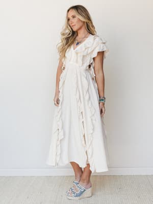 Thrills and Frills Ruffle Maxi Dress - Ivory S / Ivory