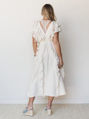 Thrills and Frills Ruffle Maxi Dress - Ivory S / Ivory