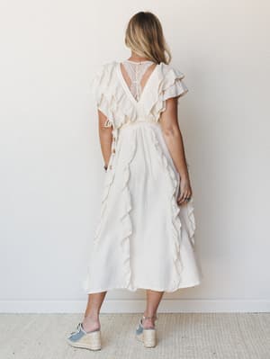 Thrills and Frills Ruffle Maxi Dress - Ivory S / Ivory