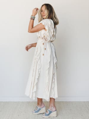 Thrills and Frills Ruffle Maxi Dress - Ivory S / Ivory