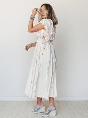 Thrills and Frills Ruffle Maxi Dress - Ivory S / Ivory