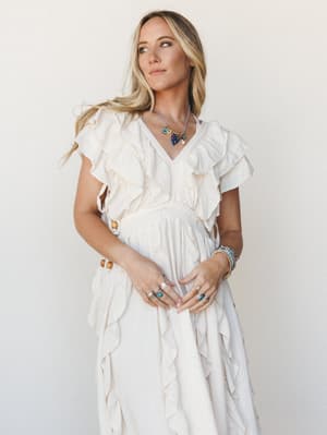 Thrills and Frills Ruffle Maxi Dress - Ivory S / Ivory