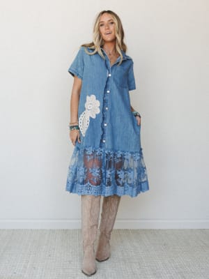 Flower Patch Maxi Dress - Denim L / Denim