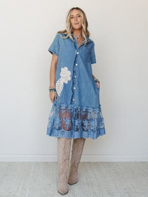 Flower Patch Maxi Dress - Denim L / Denim