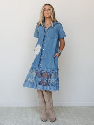 Flower Patch Maxi Dress - Denim L / Denim