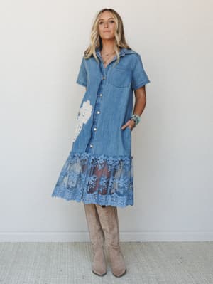 Flower Patch Maxi Dress - Denim L / Denim