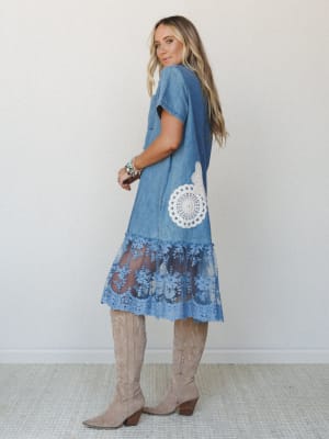 Flower Patch Maxi Dress - Denim L / Denim