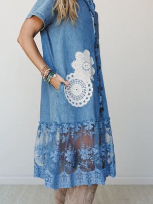 Flower Patch Maxi Dress - Denim L / Denim