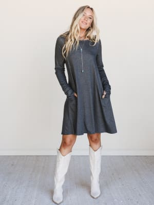 The Nest Jake Long Sleeve Crewneck Dress: undefined
