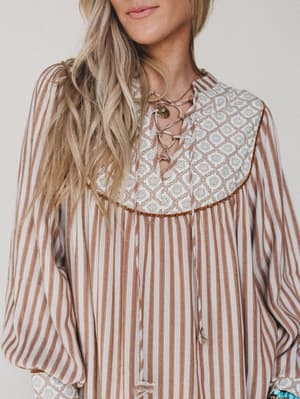 Amber Dress - Almond Stripe L / Almond Stripe