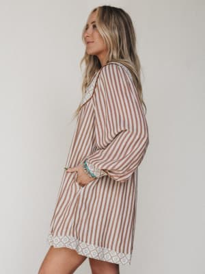 Amber Dress - Almond Stripe L / Almond Stripe
