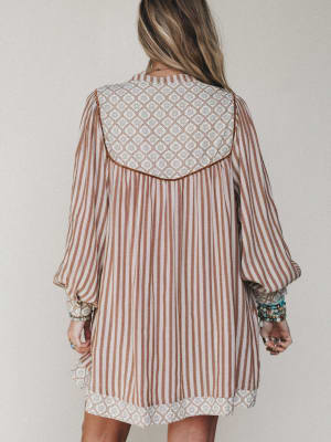 Amber Dress - Almond Stripe L / Almond Stripe