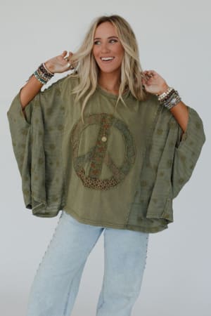 Peace Path Embroidered Top: undefined