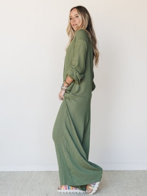 The Nest Daphne Textured Long Sleeve Jumpsuit - Army M / Army