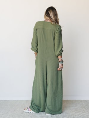 The Nest Daphne Textured Long Sleeve Jumpsuit - Army M / Army