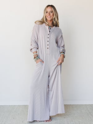 The Nest Daphne Textured Long Sleeve Jumpsuit: undefined