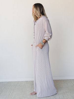 The Nest Daphne Textured Long Sleeve Jumpsuit - Oat XL / Oat