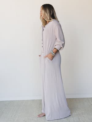 The Nest Daphne Textured Long Sleeve Jumpsuit - Oat XL / Oat