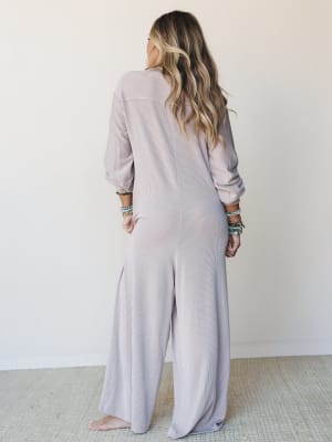 The Nest Daphne Textured Long Sleeve Jumpsuit - Oat XL / Oat