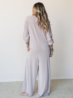 The Nest Daphne Textured Long Sleeve Jumpsuit - Oat XL / Oat
