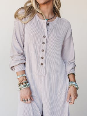 The Nest Daphne Textured Long Sleeve Jumpsuit - Oat XL / Oat